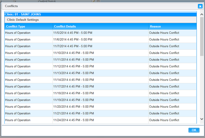 Clinic Default Settings - Conflicts