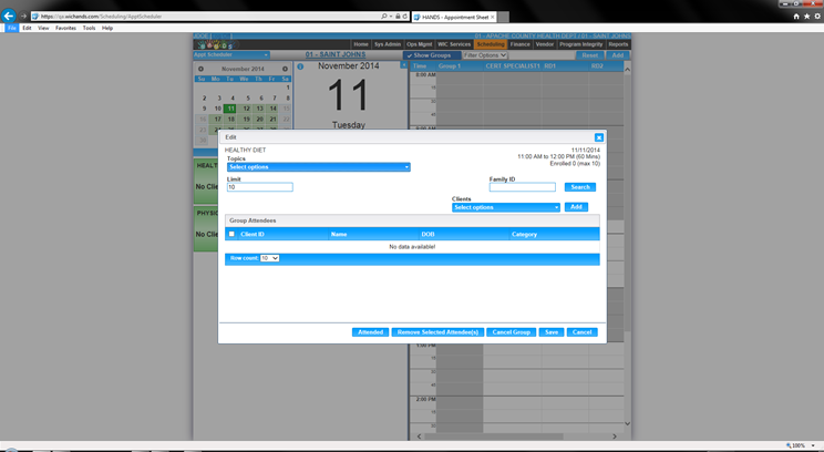 Appointment Scheduler - Edit Nutr Educ Class 